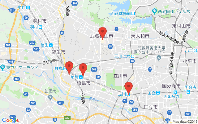 武蔵村山の保険相談窓口のマップ